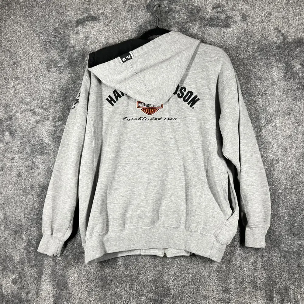 Harley Davidson Hoodie Womens XL Gray Full Zip Hooded Pockets Graphic Biker